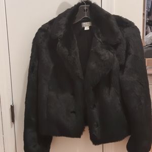 Ann Taylor LOFT Teddy Bear Black Cropped Coat